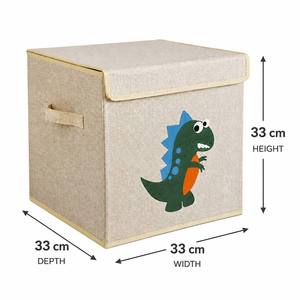 Dinosaur Print Fabric <strong>Storage</strong> <strong>Cube</strong> 33*33*33cm, Foldable Kids Toy Organizer <strong>Bin</strong> with Lid, Collapsible Nursery Shelf Basket OEM - Product Image 4