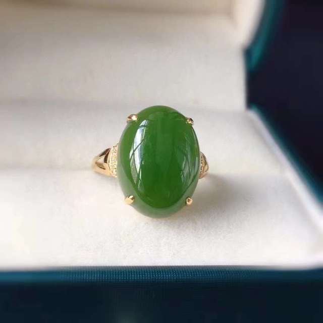 SGARIT 18K Gold Inlaid Natural Green Nephrite Jade Ring | Oval Cut CZ Accent Custom Fine Jewelry for Women