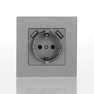 Modulare EU-Buchse Kombination aus 2 USB-Buchsen und Aluminium-Wand platte Shuko-Buchse mit USB-Typ-A-Anschlüssen für Deutschland-Stecker Schwarz - Product Image 1