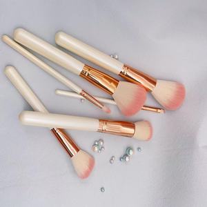 6 Piece Makeup <b>Brush</b> Set Custom Logo White Wooden Handle Aluminum Ferrule Soft Synthetic Hair Professional Shaving <b>Brush</b> - Product Image 3