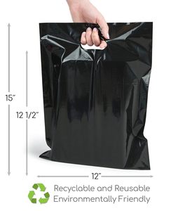 Choice Marts 100 Plastique avec poignées-12 "x 15" Glossy 2 Mil Thick Black Retail Bags Convient pour les marchandises et les cadeaux - Product Image 3