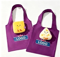Sac de courses pliable en peluche personnalisé, réutilisable, lavable, portable, avec porte-clés