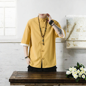 เสื้อเชิ้ตผ้าฝ้ายลินินคอจีนสำหรับผู้ชาย แขนครึ่งตัว ทรงหลวม สไตล์จีนลำลอง - Product Image 3