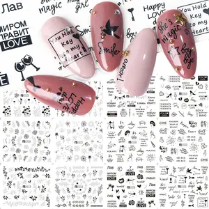 12枚3D Letter Nail Art Sticker Valentine Love Flower Transfer Paper Slider For Nail DIY Adhesive Decal Manicure