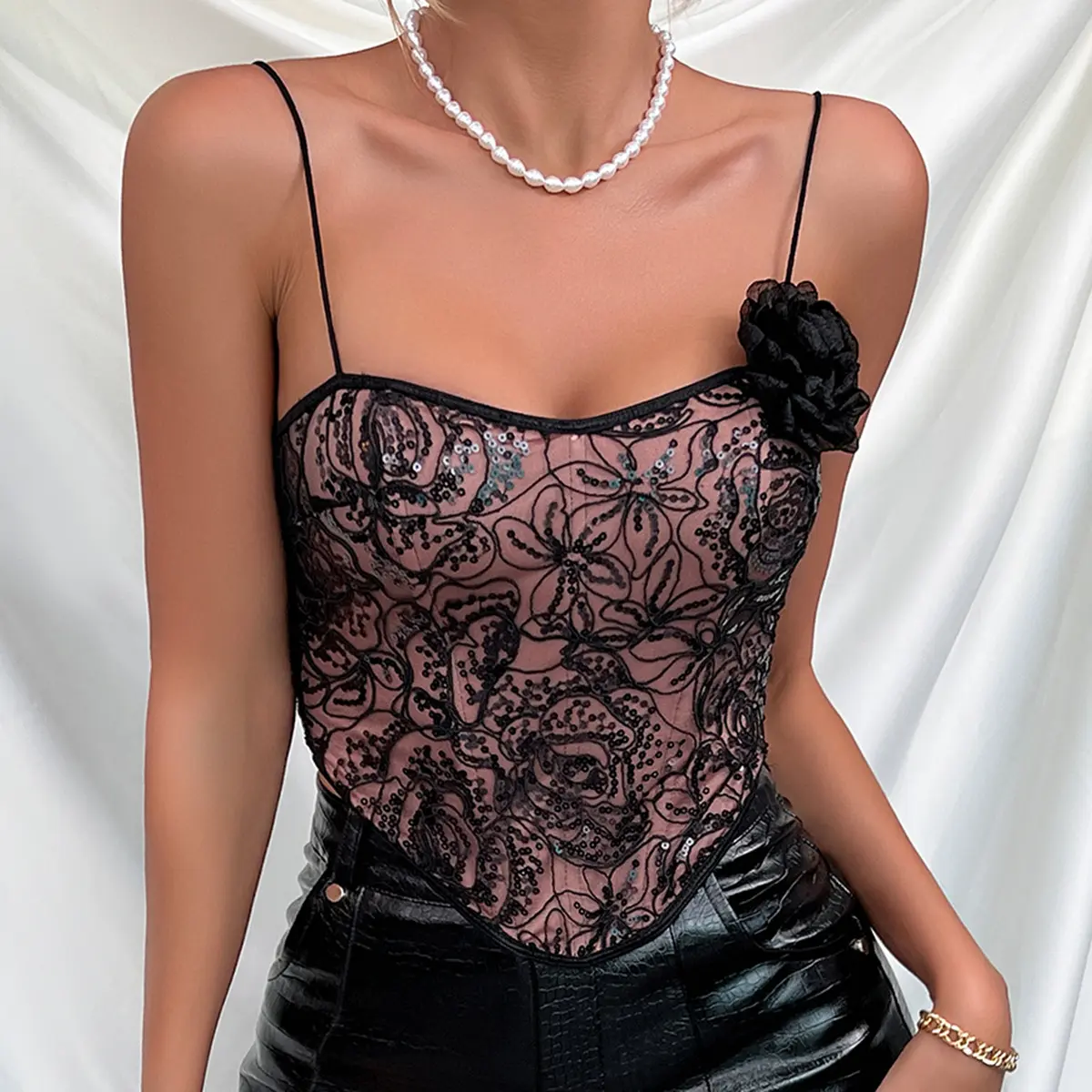 Chuangerm Y2K Lace lantejoulas XS S M L Sexy flor corset top Push Up Bustier espartilho femme Backless espartilho de mujer