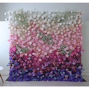 New Style Mixed Rainbow Color 5D Roll up Fabric Cloth Base Ombre Wedding <strong>Floral</strong> Backdrop Decor Silk Artificial Panel Flower Wall - Product Image 2