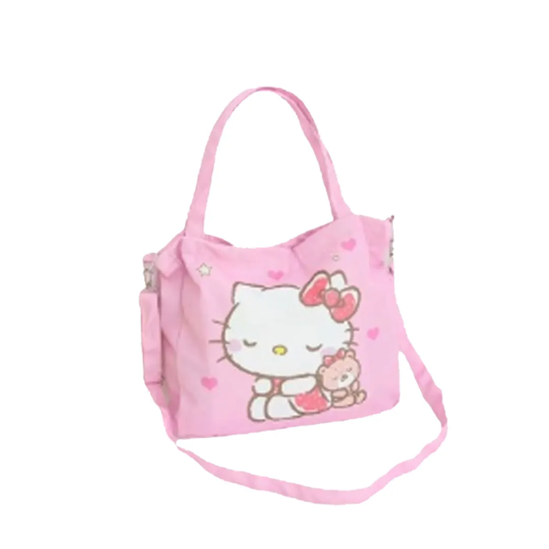 حقيبة كتف رائعة ومحبوبة بشخصية كرتونية لطيفة تحمل شعار Hello Kitty حقيبة يد قماشية