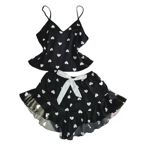 2025 gaya baru rajutan garis cetak hati bretel manis celana pendek suspender pakaian rumah piyama natal wanita baju tidur malam set - Product Image 5