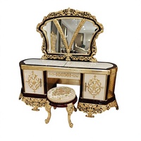 Ensemble coiffeuse et tabouret de chambre en chêne de style cour français, en bois massif sculpté, finition feuille d'or, mobilier de luxe, 18 Mètres Made