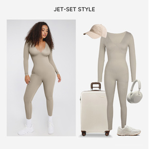 Combinaison Femme En Gros Catsuit Sans Couture Décolleté Plongeant Contrôle Du Ventre Taille Cintrée Grande Taille Style Décontracté pour Femmes - Product Image 5