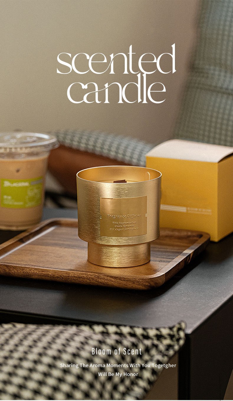 AROMA EV Özel Benzersiz Özel Etiket Ahşap Fitil Lüks Soya Balmumu Sevgililer Günü Hediyesi Için Altın Kaplama Metal Kavanozlar Mum 6