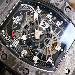 Reloj Mecánico de Lujo con Esfera Abierta, Caja de Carbono Forjado Negro, Correa de Caucho Negra - Product Image 3