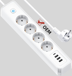 ปลั๊กพ่วง OEM 4 ช่องเสียบแบบ EU พร้อมสวิตช์ 4 พอร์ต USB 16A ปลั๊กพกพาพร้อมเต้ารับ GS ประเภทสินค้า CE GS Rohs - Product Image 1