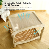 Lit hamac pour chat en rotin avec structure en bois, double couche, empilable, lit de repos pour chat, lit à gratter pour chats d'intérieur