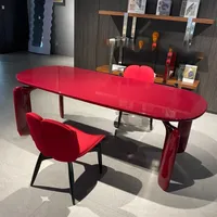 Table à manger ovale en bois massif, OEM ODM, taille personnalisée, peinture bordeaux, fabricant et fournisseur de bureaux de conférence pour la maison et la cuisine, vente en gros