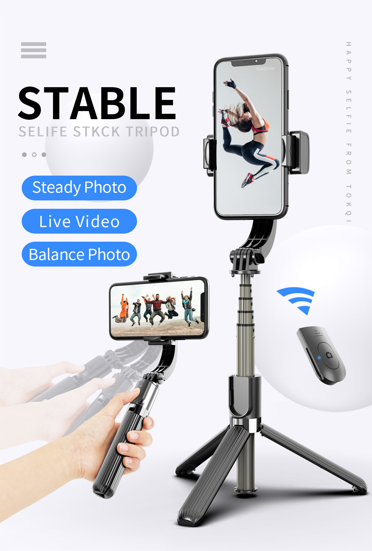 L08 Gimbal Stabilizers Tripod Selfie Stick Holder 360 Rotation Adjustable Handheld Anti-Shake Selfie Video Stabilizer