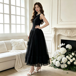 ZYHT 9883 Nuovo <span class=keywords><strong>Abito</strong></span> da Sera Elegante da Donna <span class=keywords><strong>in</strong></span> <span class=keywords><strong>Tulle</strong></span> Patchwork, <span class=keywords><strong>Abito</strong></span> <span class=keywords><strong>Lungo</strong></span> Formale da Cerimonia <span class=keywords><strong>Nero</strong></span> a Tinta Unita - Product Image 2