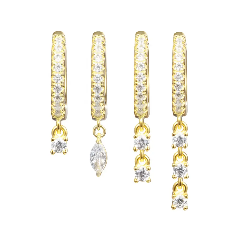 Wholesale 925 Silver Jewellery Hoop Earring 18K 14K Gold Elegant Drop Zircon Gold Plated Earrings For Ladies