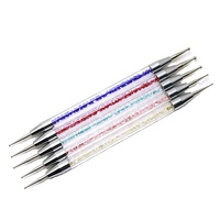 2022 haut de gamme 5 pièces multicolore strass acrylique poignée métal pointillage outils ensemble Double tête Point perceuse Nail Art brosse