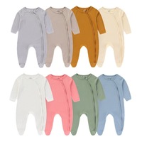 Nouveau-né bambou coton pieds combinaison hiver couleur unie bébé barboteuse sac de couchage avec Double fermeture éclair respirant bébé pyjamas