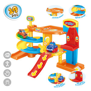 City Series - First Parking Garage Toy Play Set Bebé con 2 <span class=keywords><strong>coches</strong></span> de rueda libre Fácil montaje Ranura de dibujos animados Rampa de coche Pista educativa - Product Image 4