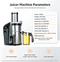 Baiwin Automatische Commerciële Elektrische Sapcentrifuge 5-Snelheden Groente- en Fruitsap Extractor voor Sapzaak Restaurant