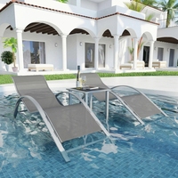 Chaise de piscine et transat en maille respirante pour patio, ensemble de 2 pièces avec table d'appoint, en Teslin, inclinable et portable, pour chambre et hôtel