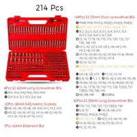 Jeu de tournevis Torx métriques en acier Cr-V robuste 208/214 pièces avec embouts de sécurité Phillips, plats, hexagonaux et carrés TL01688-50+11