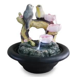 树脂动物雕像鸟类室内桌面喷泉家居装饰