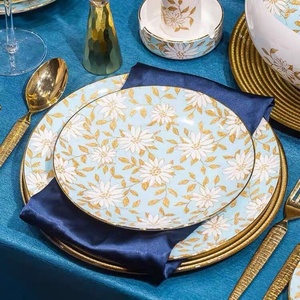 60-Piece <b>Bone</b> <b>China</b> <b>Dinner</b> <b>Set</b> with Yellow Daisies on Sky Blue Background - Product Image 3