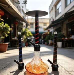 Modern Glass Hookah Set Aluminum Stem Black Stripe 60cm Water Pipe with 2 Mouthpieces for Lounge <b>Bar</b> - Product Image 6