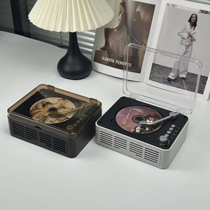 Retro Portable CD Player Transparent Dust Cover Built In Stereo <b>Speaker</b> Support CD <b>MP3</b> USB FM Radio Home Desktop Music Decor - Product Image 4