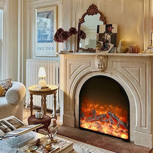 Wabi-sabi phong cách màu be đá cẩm thạch bao quanh lò sưởi lò sưởi TV đứng trong nhà đá tự nhiên nghệ thuật khắc nhà bếp ngoài trời hội thảo - Product Image 2