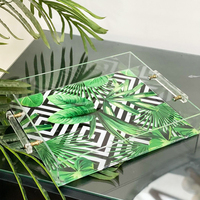 Plateau de service en acrylique, grande capacité de service en lucite avec logo, pour la maison