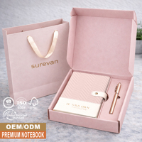 Carnet de notes A5 rose promotionnel en cuir PU, design original et mignon, avec logo personnalisé, couverture rigide lignée, et coffret cadeau avec stylo inclus