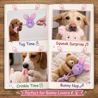 Jouet pour chien en forme de tête de lapin avec corde, peluche couineuse et froissée, corps en corde de coton amovible, jouet interactif à tirer et à mâcher pour chiens de petite et moyenne taille