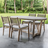 Tables et chaises en teck pour patio, jardin, extérieur, hôtels, resorts, restaurants, chaise de salle à manger en corde tressée, table longue imperméable pour patio