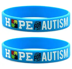 (12-Pack) Hope for Autism Silicone Bracelets for Autism Awareness - Wholesale Bulk Kids Adults Wristbands