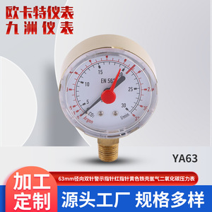 Manómetro Radial de Doble Aguja de 63 mm con Indicador de Advertencia de Hierro Fundido para Medición Industrial de Argón y CO2 - Product Image 3