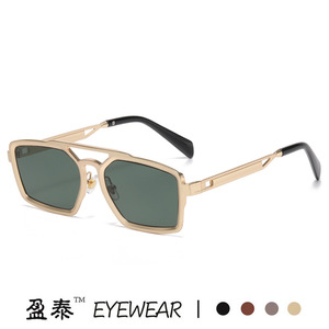Yingtai Eyewear Men's Metal <b>Sunglasses</b> Silver Frame UV400 Protection <b>Square</b> Lens Fashionable Design - Product Image 4