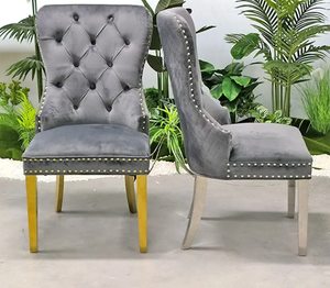 <span class=keywords><strong>Chaise</strong></span> de salle à manger moderne en velours <span class=keywords><strong>gris</strong></span> bleu et blanc avec dossier capitonné pour la maison, le bureau, le restaurant, l'hôtel, confortable, avec <span class=keywords><strong>anneau</strong></span> de porte en forme de lion - Product Image 3