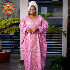 Robe longue prête à porter pour <span class=keywords><strong>femme</strong></span> africaine, style Dashiki <span class=keywords><strong>Bazin</strong></span>, avec bordure en dentelle et ruban, pour <span class=keywords><strong>mariage</strong></span> nigérian, fête, mariée riche, Boubou - Product Image 2