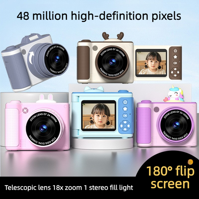 Cute Pet Kids Camera HD Dual Lens Digital Camera Telescopic Lens Flip Screen for Children