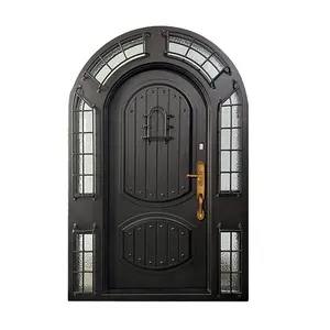 Puertas de seguridad de entrada principal de nuevo diseño, puertas de puerta de entrada de edificio de hierro forjado de alta calidad para Villa