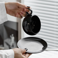 Ensemble de tasses à café en céramique noire moderne pour couples - Cadeau d'affaires pour le café, le thé et le lait Fabriqué en Chine