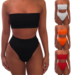 2026 Damen Einfarbiges 2-Teiliges Set Hochgeschnittener V-String Bikini Bademode Schnelltrocknend Spandex/Polyester - Product Image 1