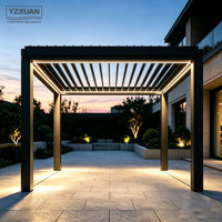 Pergola électrique extérieure en aluminium au design moderne, toit à lamelles réglables, imperméable, rideaux latéraux anti-vent en option, ambiance agréable