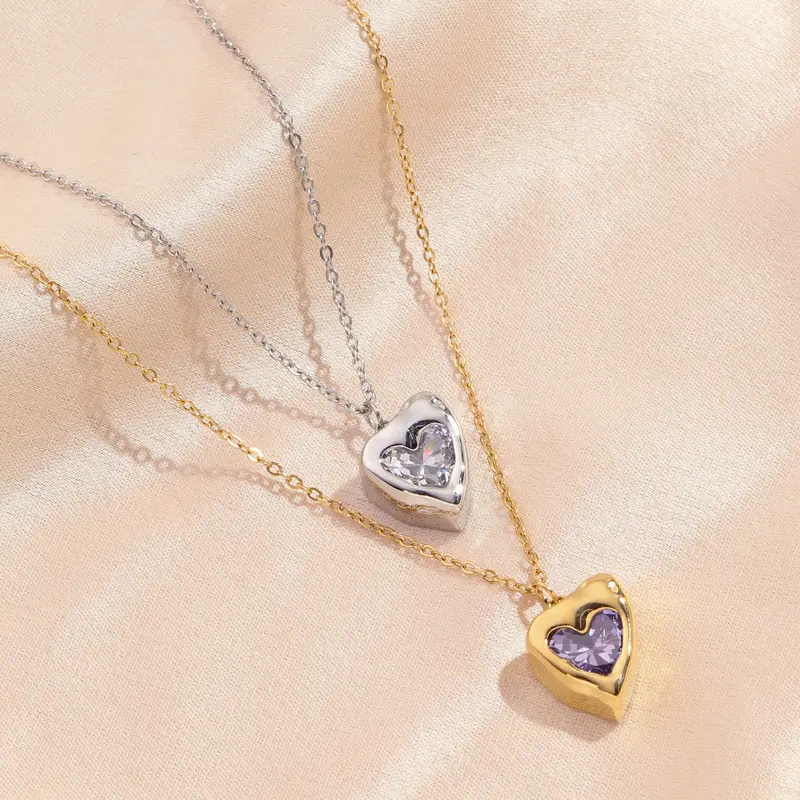 Collana Cross-border hot love titanio acciaio, intarsiato con diamante viola ciondolo gioielli in acciaio inossidabile