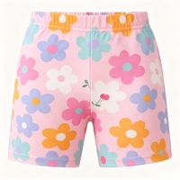 Ensemble 4 pièces style doux rose pâle, motifs macarons et fleurs cerises, basiques unis en tissu doux, leggings courts d'été pour enfants