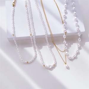 Cadena <span class=keywords><strong>de</strong></span> <span class=keywords><strong>perlas</strong></span> <span class=keywords><strong>de</strong></span> estilo dulce, collar con cuentas redondas entrelazadas, collar <span class=keywords><strong>de</strong></span> clavícula con cuentas <span class=keywords><strong>de</strong></span> arroz <span class=keywords><strong>de</strong></span> forma irregular - Product Image 1